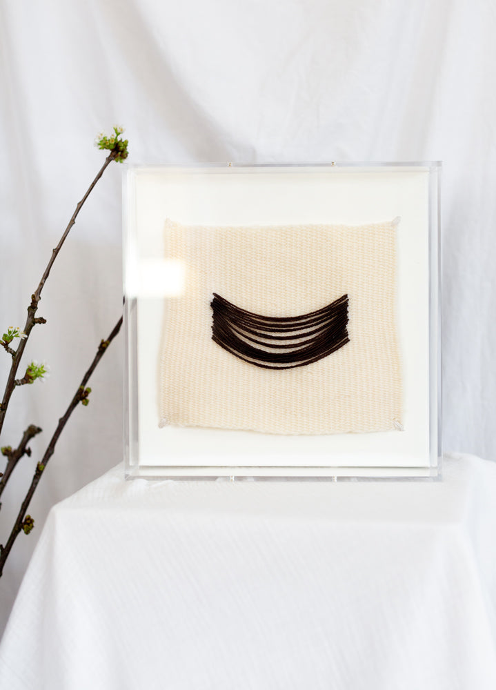 Naomi, beaded appliqué, framed weaving, woven wallhanging, wallhanging, woven art, 3d art, unique art, unique wall art, bespoke, bespoke collection, bespoke artwork, bespoke art, bespoke weaving, seven sixteen, 7 16, seven sixteen artist, becky pollard, denver artist, colorado artist, fiber artist, woven art, woven artwork, becky seven sixteen, seven sixteen becky, beaded detail, beading detail, beaded weaving, weaving with beading, neutral art