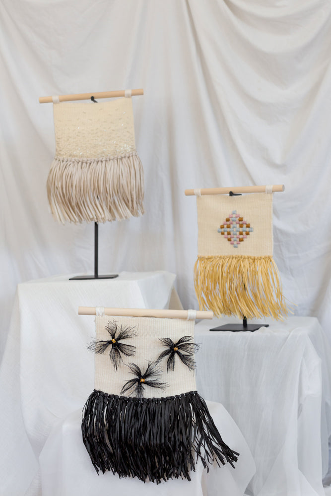 Chloe, beaded appliqué, raffia weaving, woven wallhanging, wallhanging, woven art, 3d art, unique art, unique wall art, bespoke, bespoke collection, bespoke artwork, bespoke art, bespoke weaving, seven sixteen, 7 16, seven sixteen artist, becky pollard, denver artist, colorado artist, fiber artist, weaving on stand, woven art, woven artwork, becky seven sixteen, seven sixteen becky, raffia wall art, beaded ombre, ombre beading, beaded weaving, weaving with beading