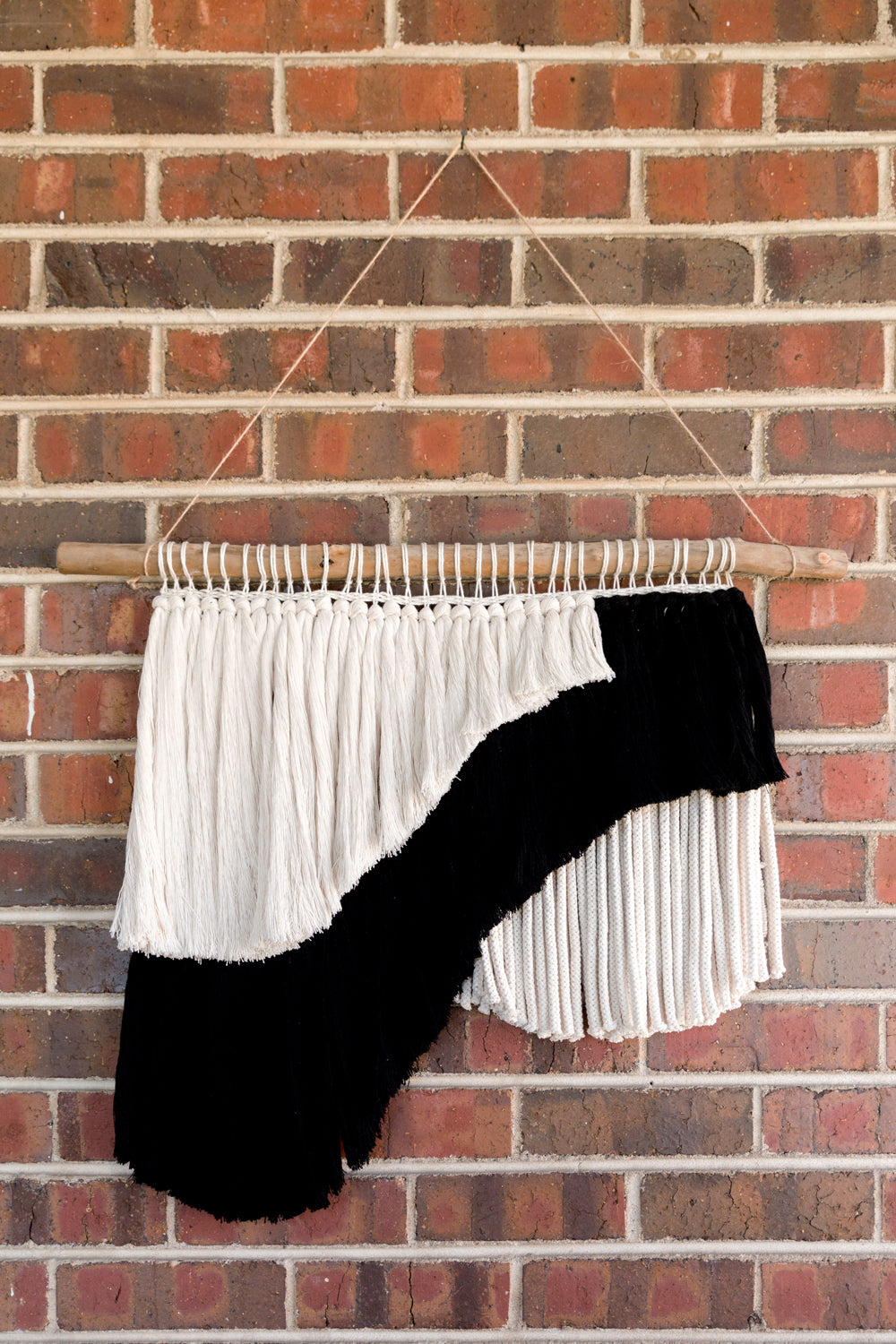 outdoor art, patio art, indoor outdoor art, outdoor wallhanging, outdoor wallhanging, outdoor weaving, outdoor macrame, becky pollard, seven sixteen, colorado art, colorado artist, denver art, denver artist, art for patio, art for outside, art for outdoors, black and white wallhanging, neutral wallhanging, cotton wallhanging, cotton weaving, modern weaving, indoor outdoor art, indoor outdoor weaving, indoor outdoor decor, patio decor, patio styling, 7 16, seven sixteen artist, fiber artist, woven art