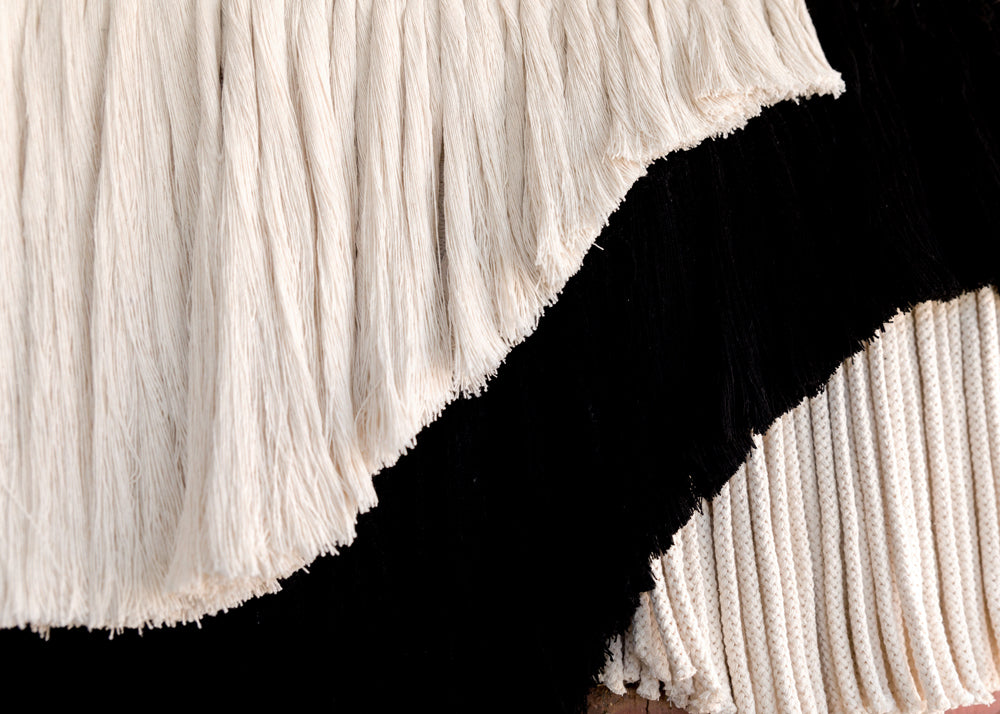 outdoor art, patio art, indoor outdoor art, outdoor wallhanging, outdoor wallhanging, outdoor weaving, outdoor macrame, becky pollard, seven sixteen, colorado art, colorado artist, denver art, denver artist, art for patio, art for outside, art for outdoors, black and white wallhanging, neutral wallhanging, cotton wallhanging, cotton weaving, modern weaving, indoor outdoor art, indoor outdoor weaving, indoor outdoor decor, patio decor, patio styling, 7 16, seven sixteen artist, fiber artist, woven art