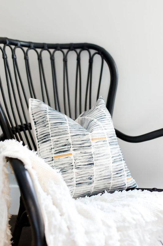 seven sixteen, becky pollard, bedroom decor, bedroom decor ideas, decorative pillow, printed pillow, neutral bedroom decor, neutral bedroom pillows, neutral accent pillows, accent pillow, striped pillow covers, blue and gold pillows on couch, blue and gold pillows on bed, neutral accent pillows on couch, neutral accent pillows on bed, blue and gold pillows, striped pillows, blue striped pillow, block printed pillow, modern stripe pillow, modern striped pillow, navy and gold pillow