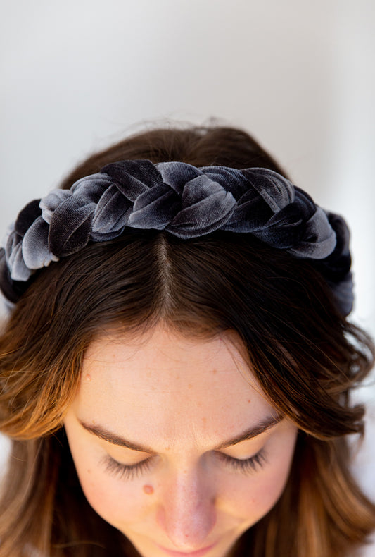 Dark Gray Velvet Braided Headband