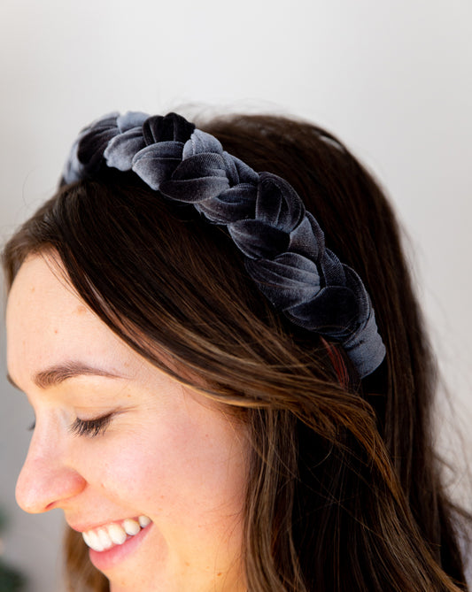 Dark Gray Velvet Braided Headband