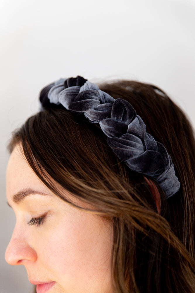 Dark Gray Velvet Braided Headband