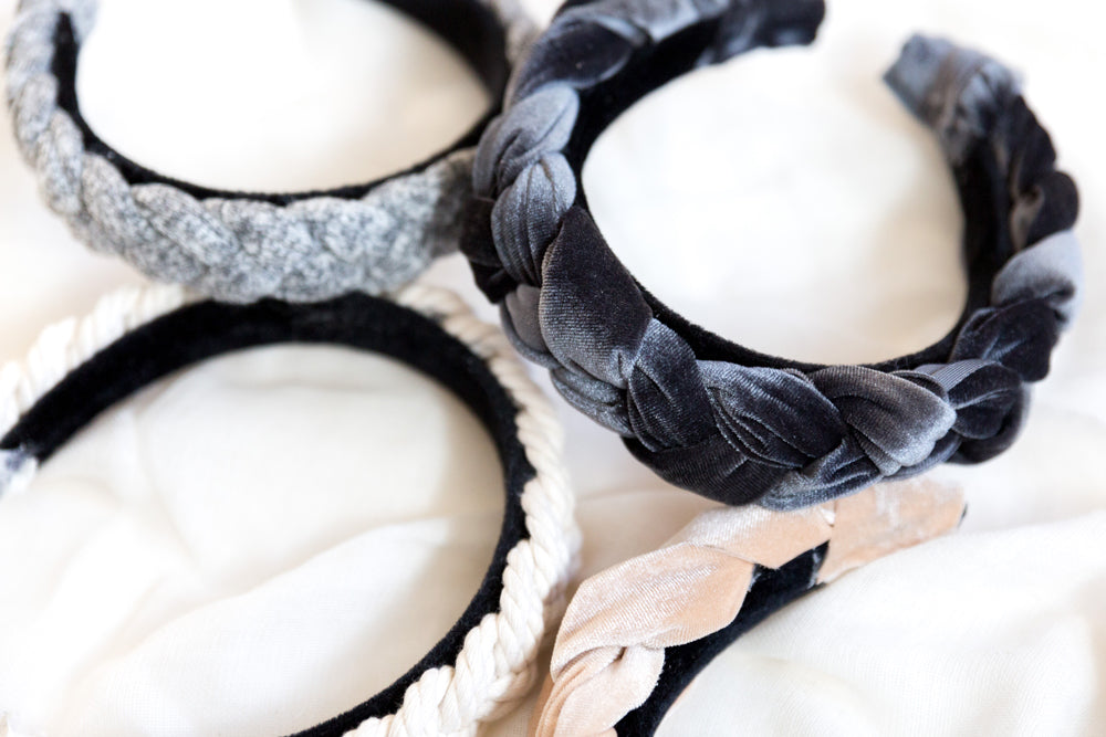 Dark Gray Velvet Braided Headband