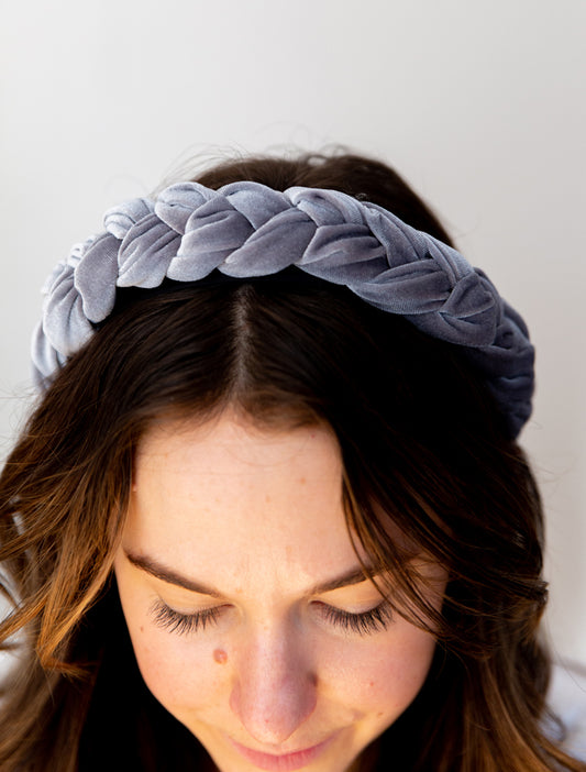 Light Gray Velvet Braided Headband