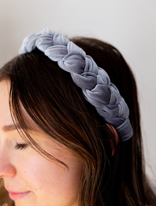 Light Gray Velvet Braided Headband