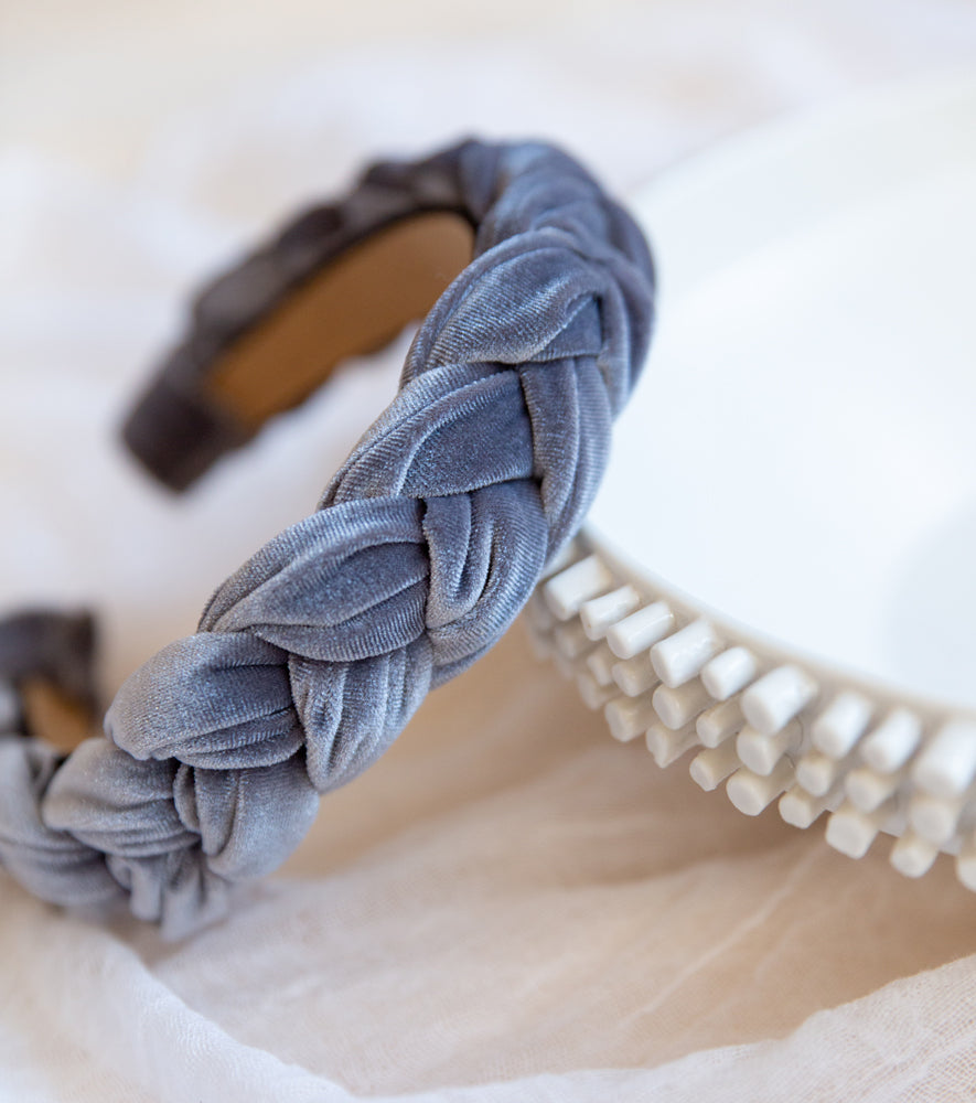 Light Gray Velvet Braided Headband