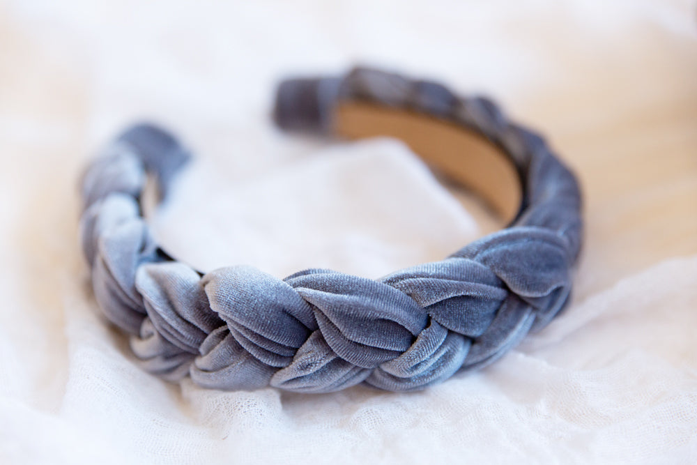 Light Gray Velvet Braided Headband