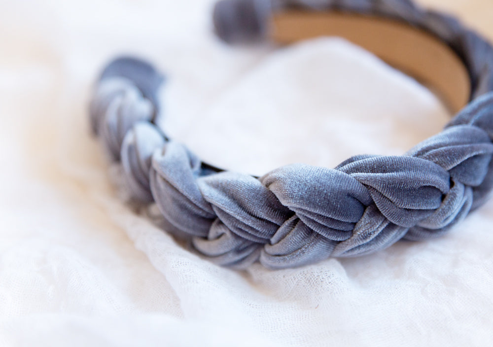 Light Gray Velvet Braided Headband