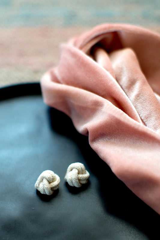 becky pollard, seven sixteen, rope studs, knot earrings, macrame earrings, stud earrings, unique jewelry, unique studs, macrame earrings, macrame jewelry, boho jewelry, handmade jewelry, diy jewelry, lightweight earrings