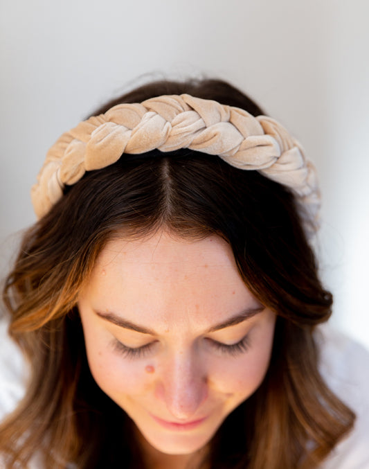 Tan Velvet Braided Headband