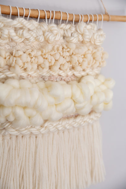 Camila, woven wall hanging, wall hanging, woven art, woven wall art, weaving art, seven sixteen, 7 16, seven sixteen artist, becky pollard, denver artist, colorado artist, fiber artist, woven art, woven artwork, becky seven sixteen, seven sixteen becky, neutral wall art, neutral art, neutral aesthetic, neutral bedroom decor, neutral bedroom ideas, neutral wall weaving, neutral tapestry, neutral tapestry weaving, neutral nursery decor, neutral nursery art